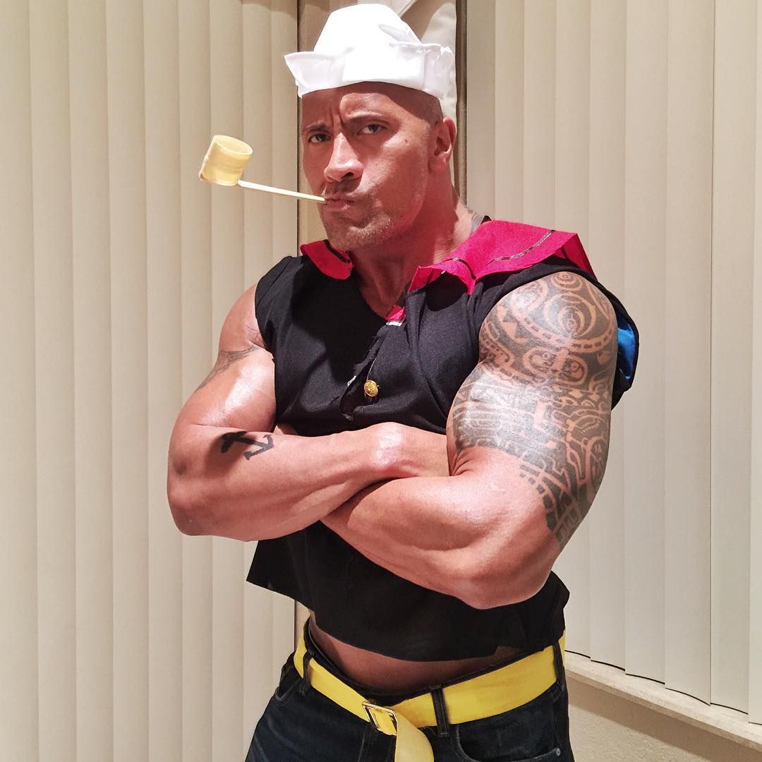 The Rock dressed as Popeye for Halloween